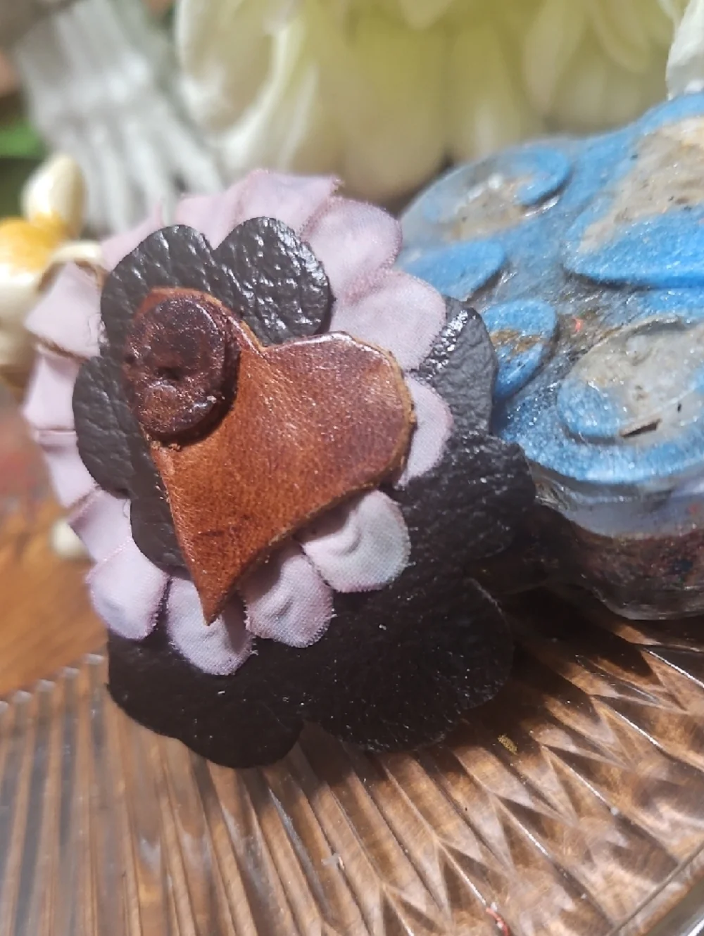 Hand Crafted Genuine Leather Flower Dog Collar Charm NEW